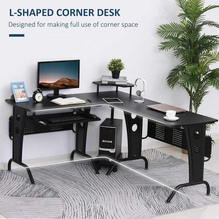 L-Shaped Corner Desk – Space-Saving Design with Keyboard Tray & Removable CPU Holder