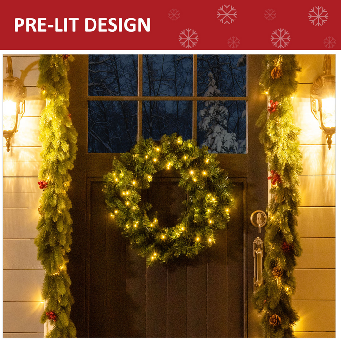 Christmas Wreath Decoration – 55cm Pre-Lit Artificial LED Ring - Samanta Factory