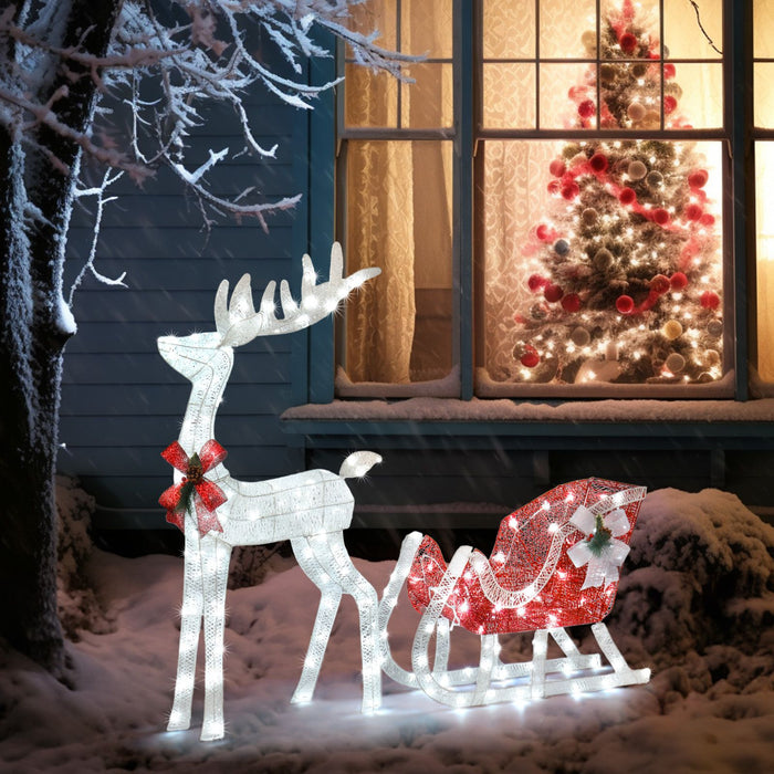 Lighted Christmas Reindeer & Sleigh – 4ft Outdoor LED Decor - Samanta Factory