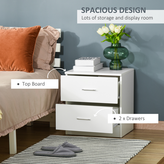 2-Drawer Bedside Table – White Nightstand with Storage for Bedroom & Living Room