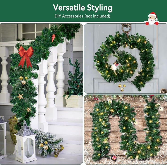 16Ft Christmas Garland with Lights Pre Lit for Door Wreath Stair Fireplace Tree