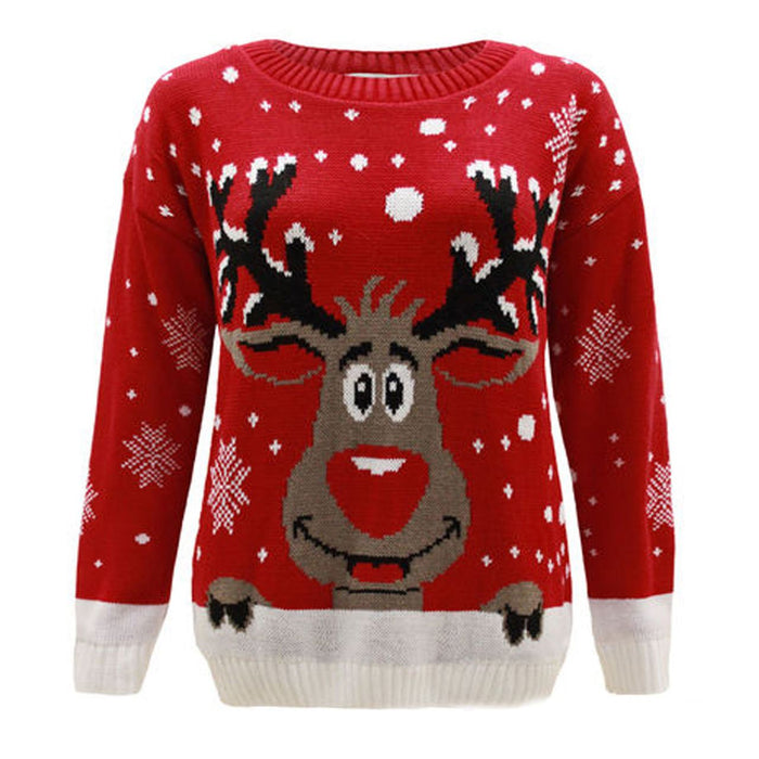 Kids Girls Boy Knitted Reindeer Christmas Rudolf Xmas Novelty Jumper Sweater Top