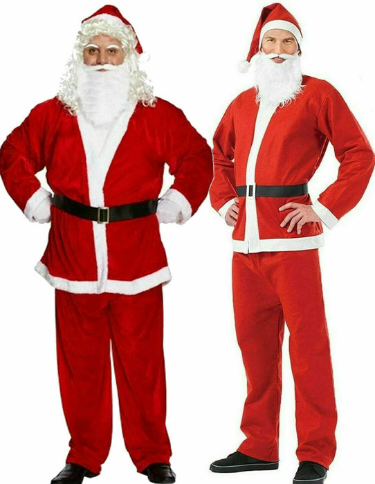Adult Santa Claus Costume Suit Beard Hat Father Christmas Fancy Dress Mens Xmas