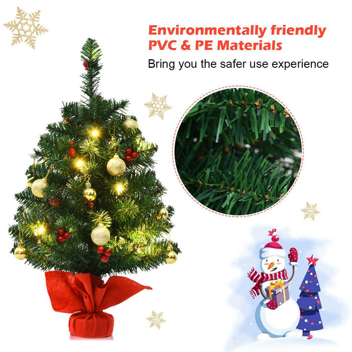 2FT 60Cm PVC Artificial Christmas Tree with LED Lights
