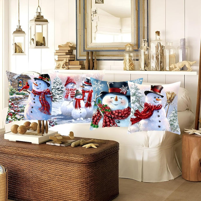 4 Pcs Christmas Cushion Cover Snowman Pillow Case Home Sofa Throw Decor Xmas 18"