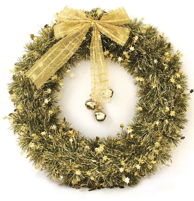 40Cm Large Christmas Tinsel Wreath with Bell Wall Hanging Window Xmas Decoration
