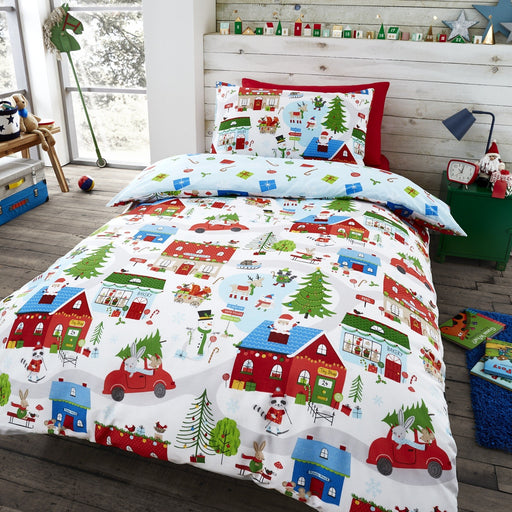 Father Christmas Duvet Cover Kid Xmas Single Quilt Bedding Set Red White Blue