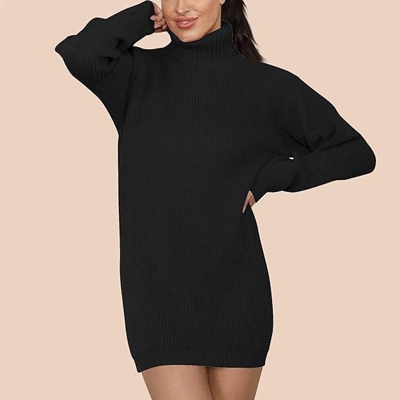 Oversized Jumper Dress – Chunky Knit with Ribbed Roll Neck - Samanta Factory
