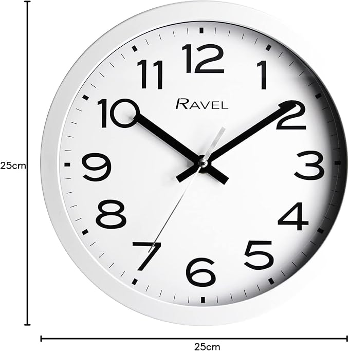Wall Clock – Modern 25cm White Dial with Silent Sweep