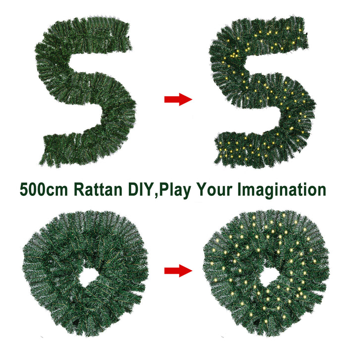 16Ft Christmas Garland with Lights Pre Lit for Door Wreath Stair Fireplace Tree
