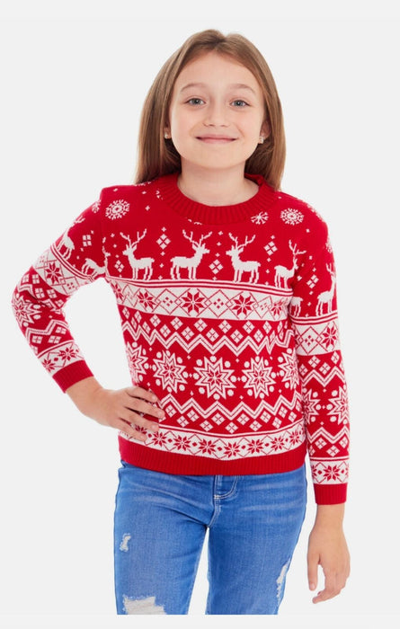 Kids Christmas Jumper Boys Girls Knitted Reindeer Novelty Xmas Knit Sweater