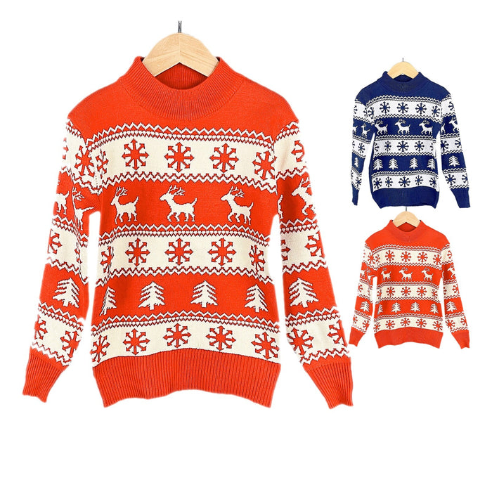 Kids Christmas Jumper Xmas Girls Boys Retro Red Aztec Reindeer Winter Sweater