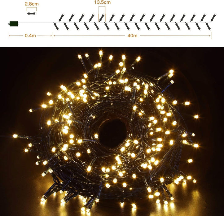 Christmas Lights 40M 300 LED Battery Fairy String Outdoor Timer 8 Modes W/White