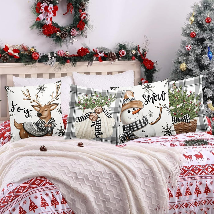 4-Pack Vintage Christmas Throw Pillow Covers Cushion Home Decor UK Stock