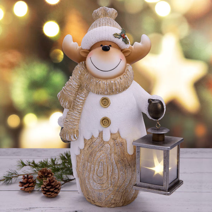 15 Inch (38Cm) Christmas Woodchip Figures with LED Lanterns