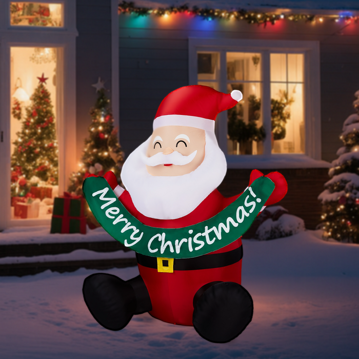Giant Santa Christmas inflatable with LED lights and Merry Christmas banner
