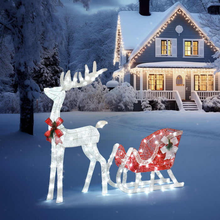 Lighted Christmas Reindeer & Sleigh – 4ft Outdoor LED Decor - Samanta Factory