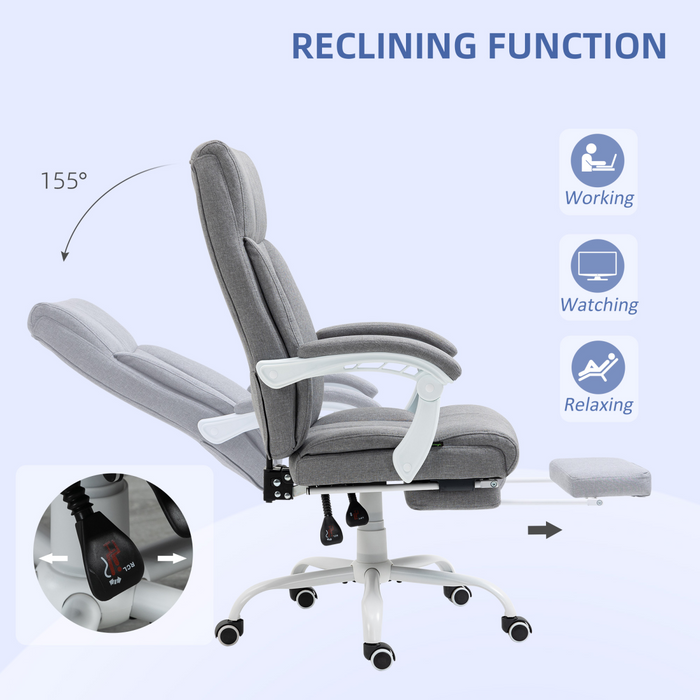 Vinsetto Grey Office Chair – 155° Reclining Fabric Desk Chair with Footrest & Height Adjustment