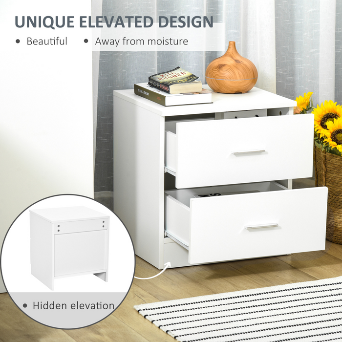 2-Drawer Bedside Table – White Nightstand with Storage for Bedroom & Living Room