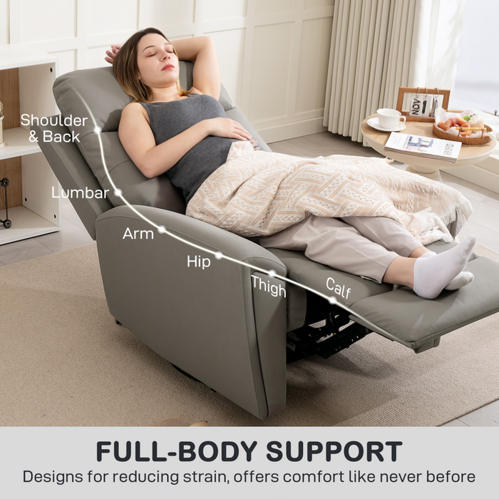 Grey Recliner Armchair – Manual 145° Reclining Chair with Footrest & Overstuffed Cushioning
