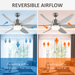 Reversible Ceiling Fan with Light, 3 Blades LED Lighting Remote Silver Fan - Samanta Factory