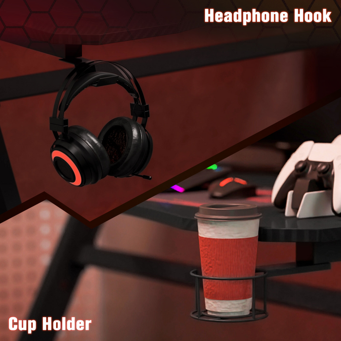 Gaming Desk Steel Frame – Z-Shape Base with Cup & Headphone Holder