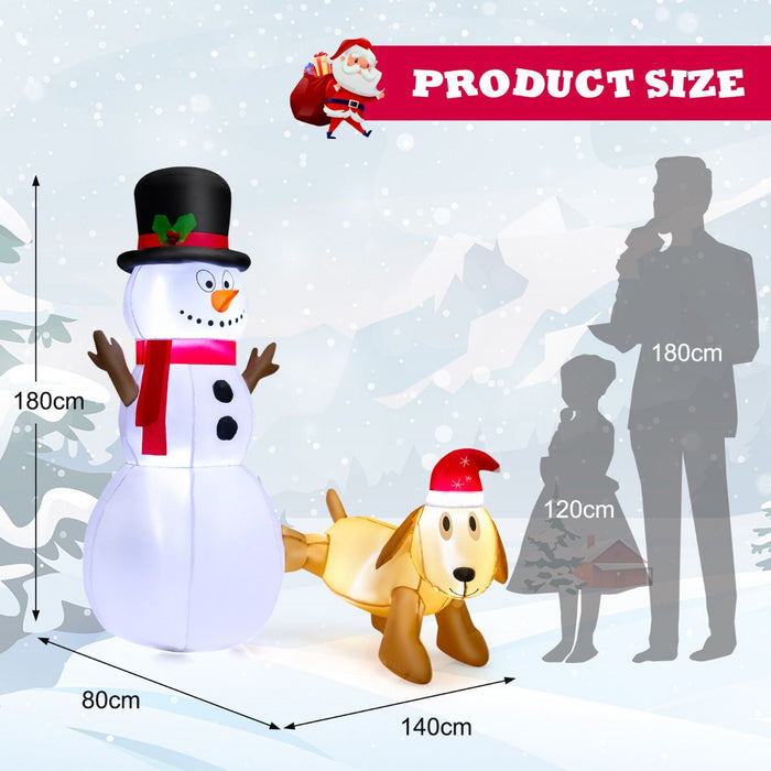 180 Cm Tall Inflatable Snowman and Dog Set with Built-In LED Lights