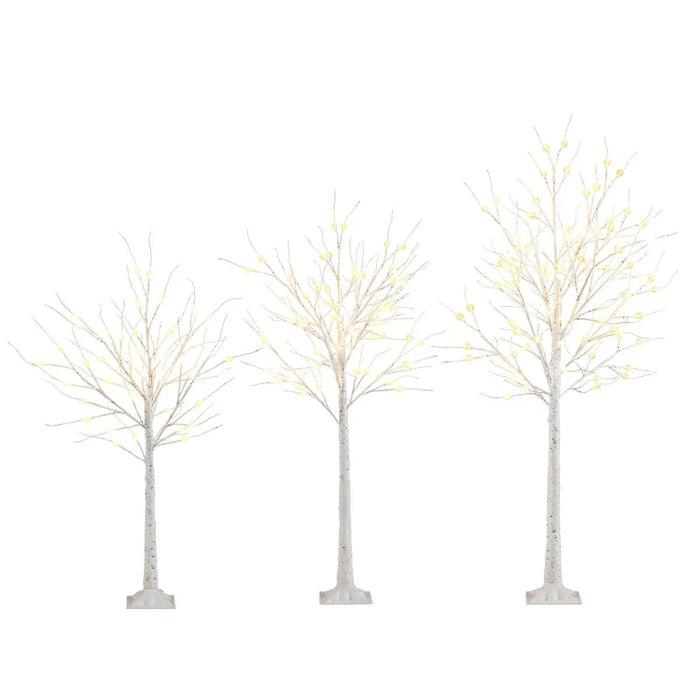 Lighted Birch Tree Set Birch Christmas Tree with Branch Tips LED Lights and Metal Bases