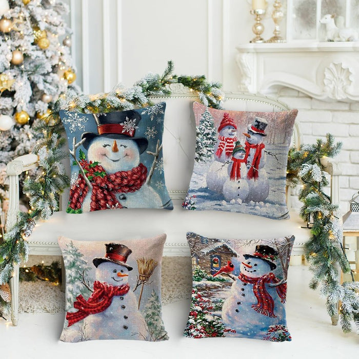 4 Pcs Christmas Cushion Cover Snowman Pillow Case Home Sofa Throw Decor Xmas 18"