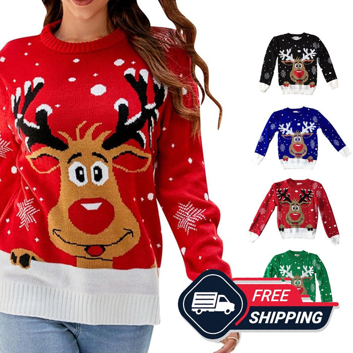 Kids Christmas Jumper Unisex Girl Boy Reindeer Merry Xmas Knitted Sweater Top