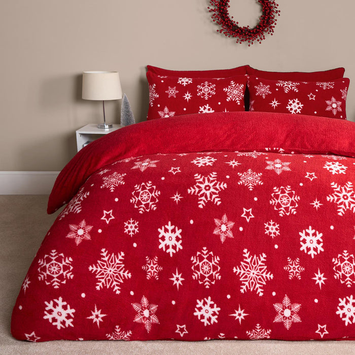 Snowflake Teddy Fleece Duvet Cover Bedding Set Winter Christmas Quilt Bed Soft