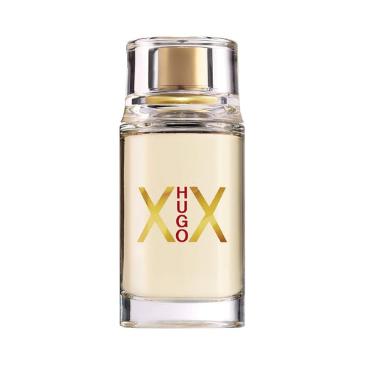 100ml bottle of Hugo XX women's Eau de Toilette featuring lychee, jasmine sambac, and sandalwood notes