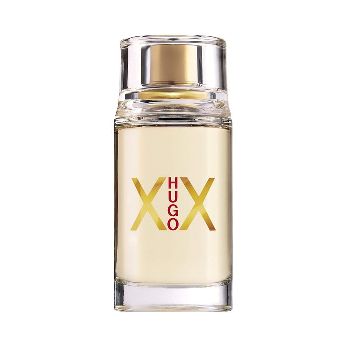 100ml bottle of Hugo XX women's Eau de Toilette featuring lychee, jasmine sambac, and sandalwood notes