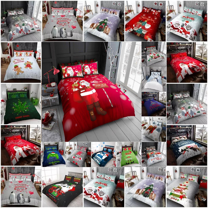 CHRISTMAS XMAS DUVET COVER SET Reversible Quilt Bedding Single Double King Size