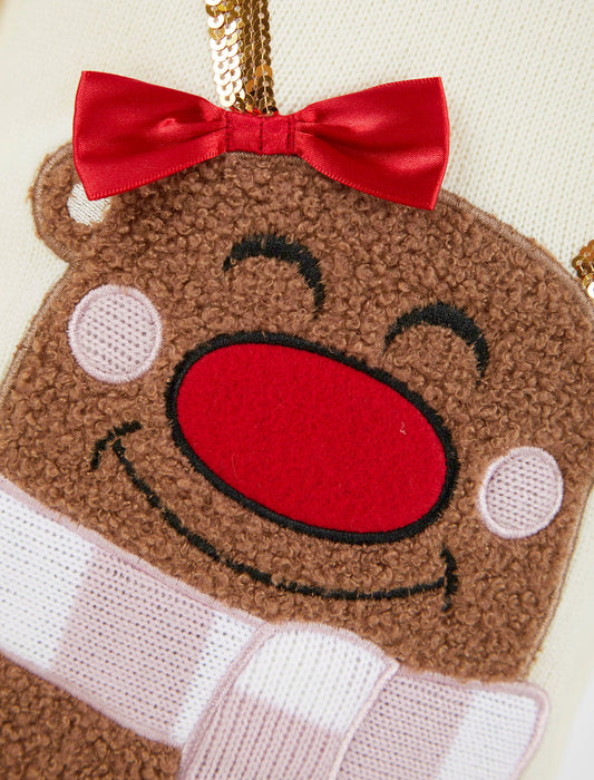 Kid'S Girl'S Christmas Jumper Sequin Reindeer Knitted Xmas Pullover Sweater Top