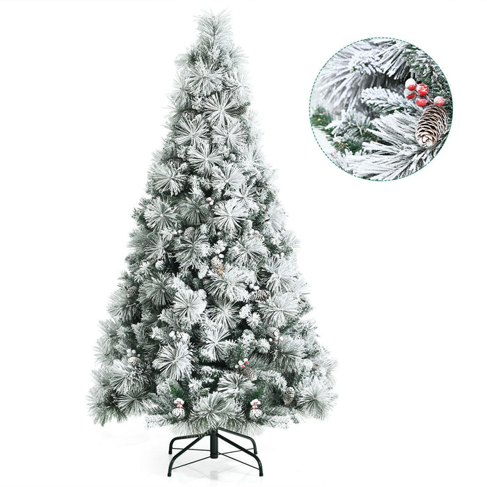 Snow Flocked Christmas Tree with 652 Branches and Berries