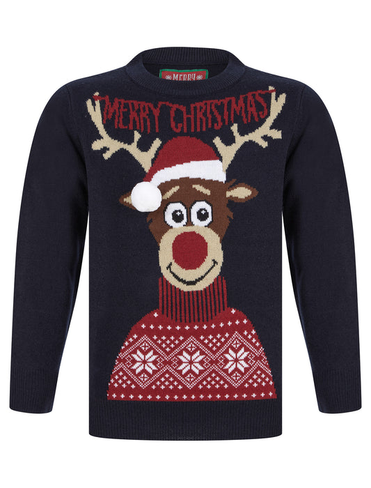 Kids Boys Christmas Jumper Reindeer 3D Pom Pom Xmas Sweater Pullover Novelty