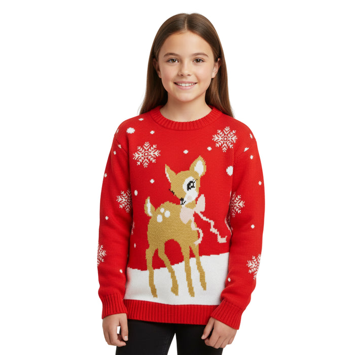 Christmas Jumper Kids Girls Baby Deer Novelty Xmas Knitted Jumper Warm Sweater
