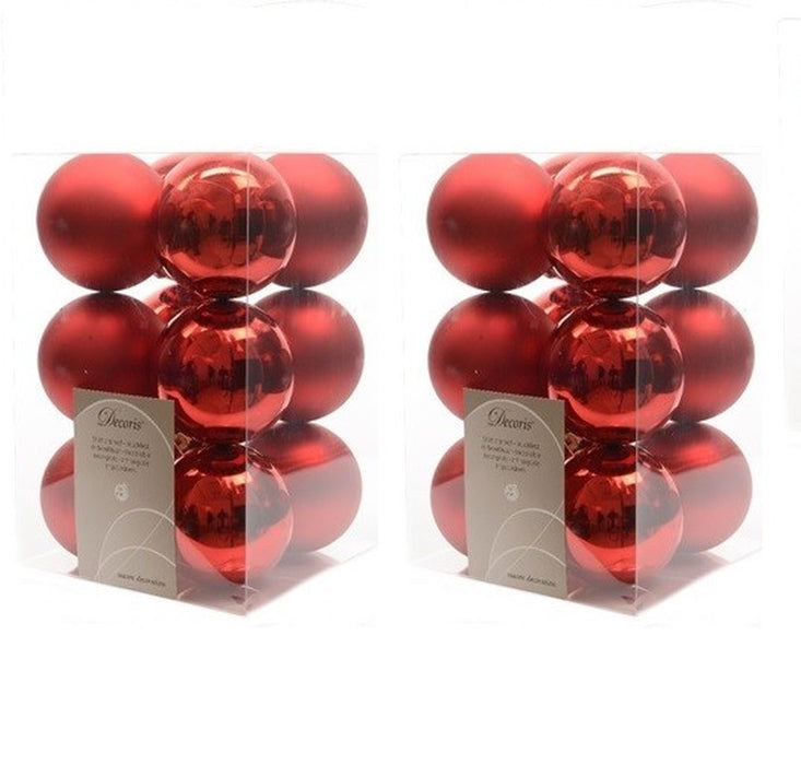 Set of 24 red 6 cm shatterproof Christmas baubles in shiny and matt finishes