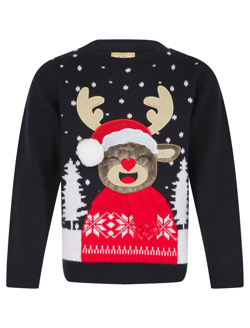 Girl'S Novelty Christmas Jumper Reindeer Knitted Xmas Sweater Top 3D Pom Pom Fur