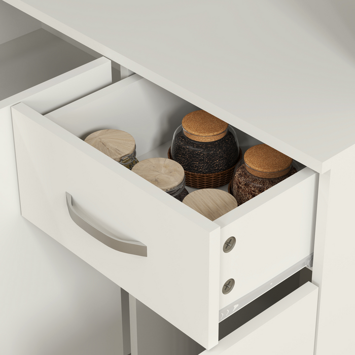 Tall Kitchen Storage Cabinet – Cream White with Adjustable Shelves & Drawer - Samanta Factory