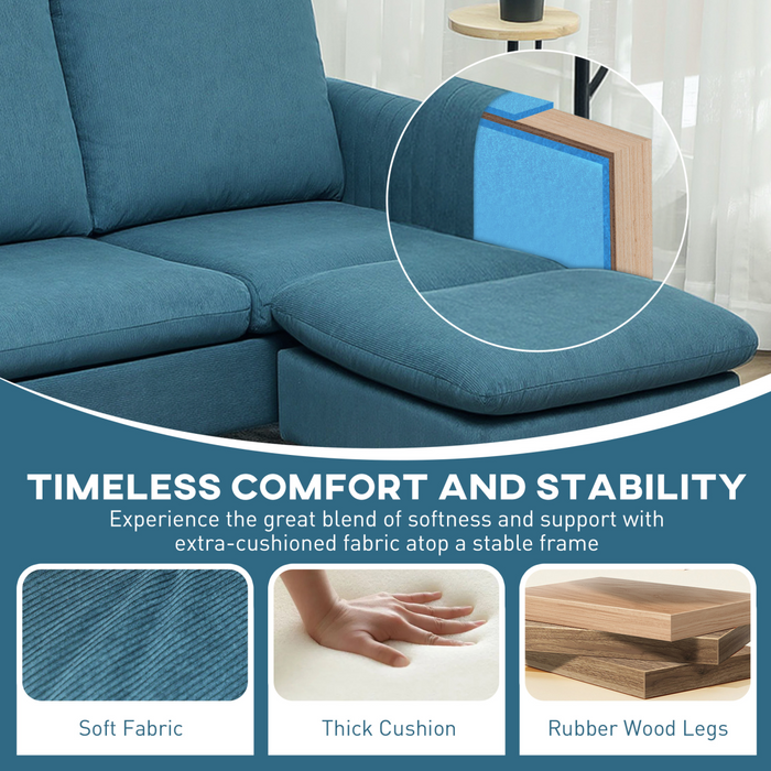 3-Seater Corduroy Sofa – Modular Chaise Lounge with Adjustable Legs & Plush Foam Comfort