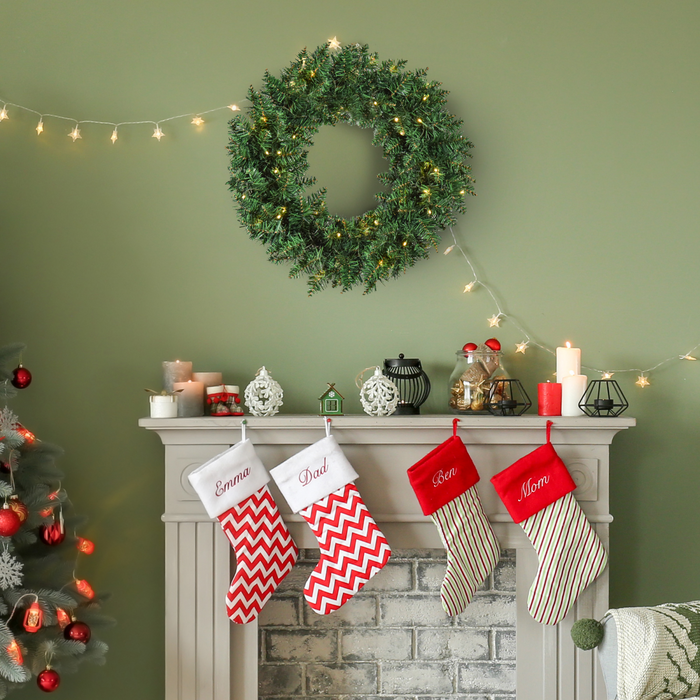 Christmas Wreath Decoration – 55cm Pre-Lit Artificial LED Ring - Samanta Factory