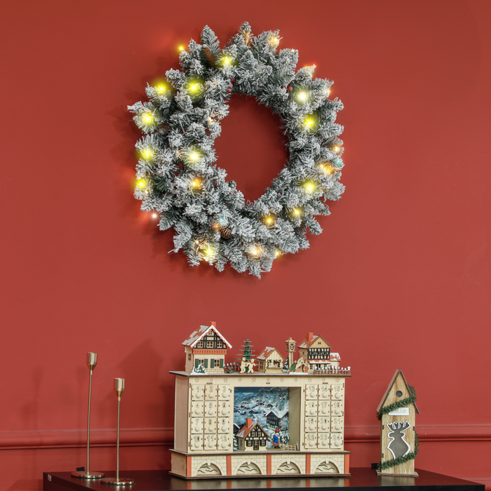 Christmas Wreath – Frosted Pinecones & LED Lights - Samanta Factory