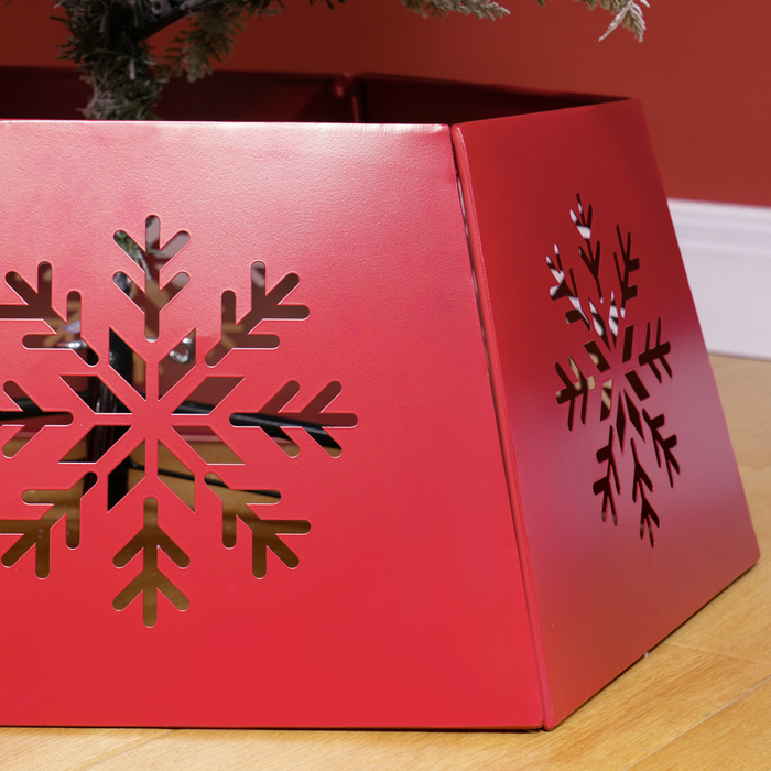 Christmas Tree Stand – Red Hollow Snowflake Design - Samanta Factory
