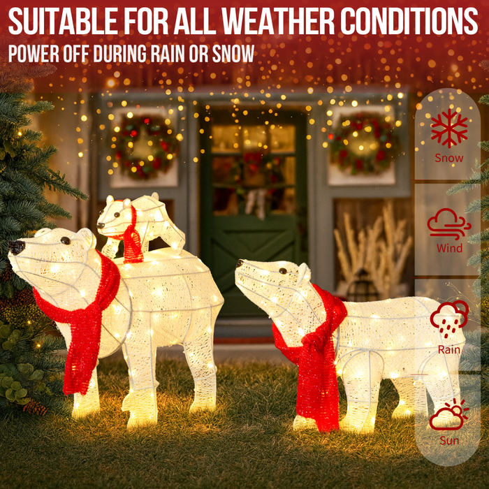 Outdoor Decoration – Lighted Polar Bear Family Set (3 Pcs) - Samanta Factory