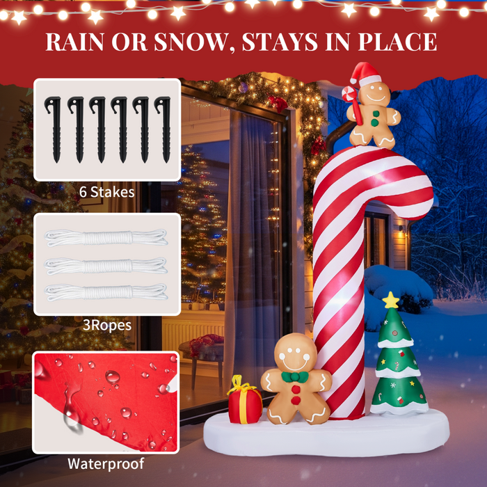 Christmas Inflatable Decoration – Candy Cane with Gingerbread – LED Lights - Samanta Factory