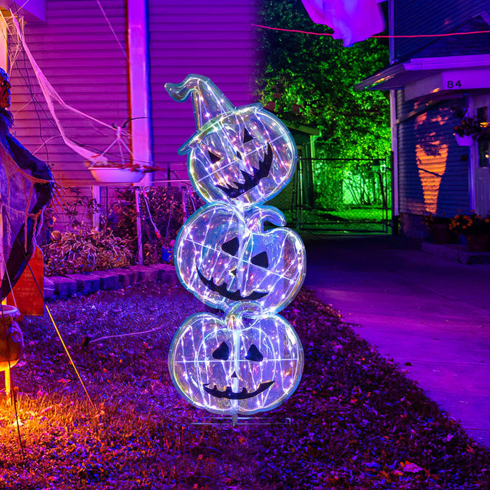 3.4 Ft Light up Stacked Pumpkins Halloween Decorations for Porch and Party