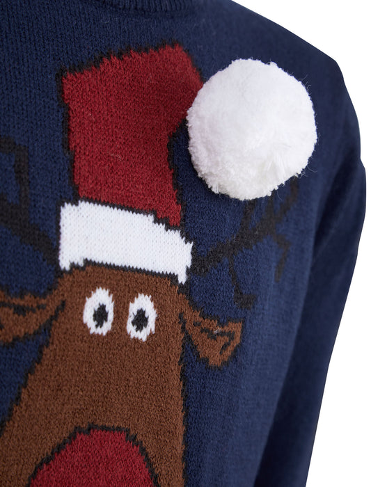 Kids Boys Christmas Jumper Reindeer 3D Pom-Pom Xmas Sweater Pullover Novelty