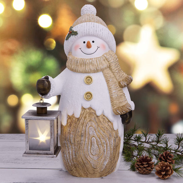 15 Inch (38Cm) Christmas Woodchip Figures with LED Lanterns